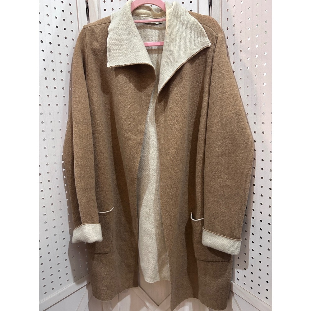 A IDA Women's Camel Beige Knit‎ Open Front Cardigan Sweater XL Wool